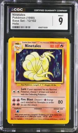 CGC 9 MINT Ninetales Base 12/102 Holo 1999 Pokemon Card psa - Image 1