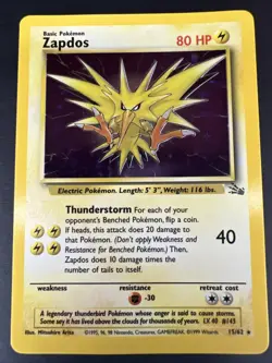 Pokemon Card - Zapdos Fossil Base Set No. 15/62 Holo Rare - LP - Image 1