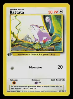 Pokemon Card - Rattata FRENCH 1st Edition Base Set 61/102 Common - Image 1