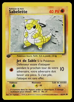 Pokemon Card - Sandshrew Sabelette 1st Edition French Base Set 62/102 Common - Image 1