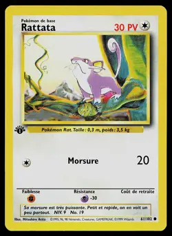 Pokemon Card - Rattata 1st Edition French Base Set 61/102 Common - Image 1