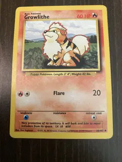 Growlithe 28/102 Base Set Rare Vintage 1999 Pokemon Card - Image 1