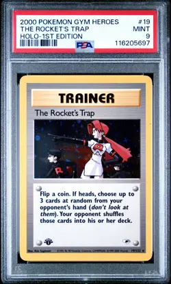 2000 POKEMON GYM HEROES HOLO-1ST ED #19 THE ROCKET'S TRAP PSA 9 - Image 1