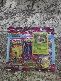 Pokemon TCG: XY Phantom Forces 3 Pack Blister Shiftry W/ Pikachu Coin - Image 1
