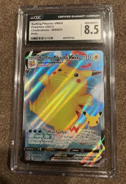 2021 Pokemon TCG Surfing Pikachu VMAX Holo Ultra Rare Card 009/025 CGC 8.5 - Image 1