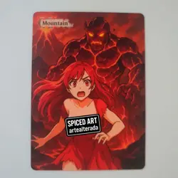 Altered Art MTG Card - Mountain - Retro Anime Girl & Monster Spiced Art - Image 1
