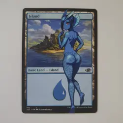 Altered Art MTG Card - Island - Fish Anime Girl Anthropomorphic V1 - Image 1