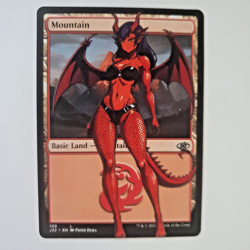 Altered Art MTG Card - Mountain - Dragon Anime Girl Anthropomorphic V1 - Image 1