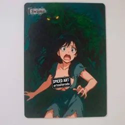 Altered Art MTG Card - Swamp - Retro Anime Girl & Monster Spiced Art - Image 1