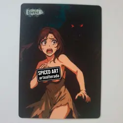 Altered Art MTG Card - Forest - Retro Anime Girl & Monster Spiced Art - Image 1