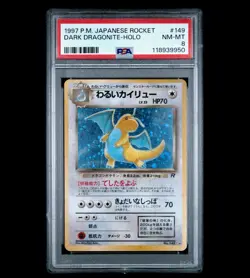 1997 POKEMON JPN ROCKET #149 DARK DRAGONITE-HOLO PSA 8 BIG SWIRL - Image 1
