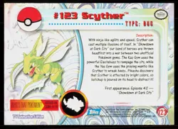 2000 Topps Pokemon TV Animation Series 3 Scyther Blue Logo #123 - Image 2