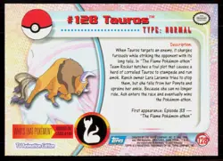 2000 Topps Pokemon TV Animation Series 3 Tauros Blue Logo #128 - Image 2