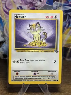 Meowth 56/64 Jungle Unlimited Pokemon Card WOTC Card LP-MP - Image 1