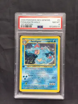 Pokemon Cards: Neo Genesis 1st Edition Rare Holo: Feraligatr 5/111 PSA 8 - Image 1