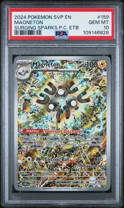 2024 POKEMON SVP SURGING SPARKS POKEMON CENTER ETB PROMO #159 MAGNETON PSA 10 - Image 1