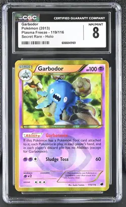CGC 8 Garbodor 2013 Plasma Freeze 119/116 Secret Rare Holo Pokemon Card - Image 1