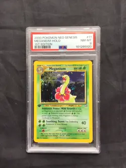Pokemon Cards: 1st Edition Neo Genesis Rare Holo: Meganium 11/111 PSA 8 - Image 1