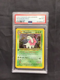 Pokemon Cards: 1st Edition Neo Genesis Rare Holo: Meganium 10/111 PSA 8 - Image 1