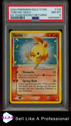 TORCHIC-HOLO EX TEAM ROCKET RETURNS POKEMON GOLD STAR 2004 108 PSA 8 - Image 1