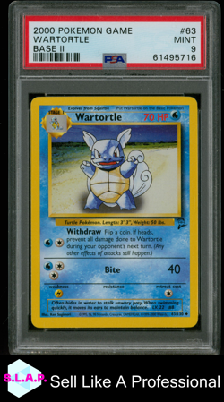 WARTORTLE BASE II POKEMON GAME BASE II 2000 63 PSA 9 - Image 1