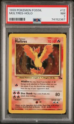 1999 POKEMON FOSSIL #12 MOLTRES-HOLO PSA 7 - Image 1