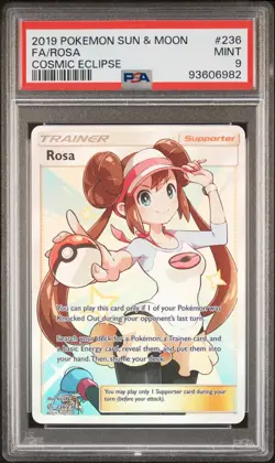 2019 POKEMON SUN & MOON COSMIC ECLIPSE #236 FULL ART/ROSA PSA 9 - Image 1