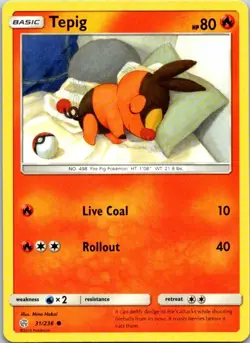 Tepig 31/236 Common Pokemon Sun & Moon Cosmic Eclipse Mint - Image 1