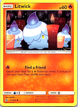 Litwick 27/236 Pokemon Unified Minds Regular Light Play - Image 1