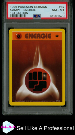 KAMPF-ENERGIE 1ST EDITION POKEMON GERMAN 1999 97 PSA 8 - Image 1