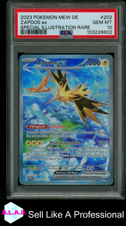 ZAPDOS EX SPECI4L ILLUSTRATION RARE POKEMON GERMAN MEW DE-151 2023 202 PSA 10 - Image 1