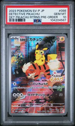 2023 POKEMON JAPANESE SV-P PROMO #098 DETECTIVE PIKACHU PSA 10 - Image 1