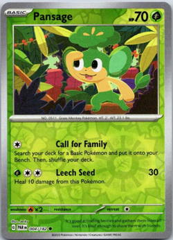 Pansage 004/182 | Paradox Rift | Common Reverse Holo | NM Pokemon Card - Image 1