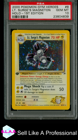 LT. SURGE'S MAGNETON HOLO-1ST EDITION POKEMON GYM HEROES 2000 8 PSA 10 - Image 1