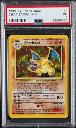 1999 POKEMON BASE SET UNLIMITED #4 CHARIZARD-HOLO PSA 3 - Image 1