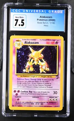 2000 Pokemon Base Set 2 Holo #1 Alakazam CGC 7.5 #A055 - Image 1