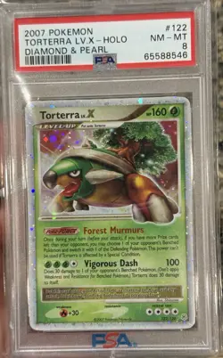 2007 Pokemon Diamond & Pearl Torterra LV. X #122/130 Rare Holo PSA 8 NM-MT - Image 1