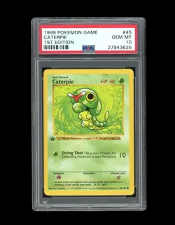 Pokemon PSA 10 GEM MINT Caterpie 1st Edition Base Set Shadowless 1999 Card #45 - Image 1