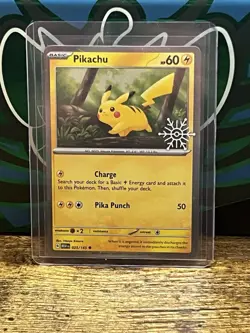 Pokemon Pikachu Reverse Holo Card 25/165 Scarlet & Violet 151 Holiday Promo NM - Image 1