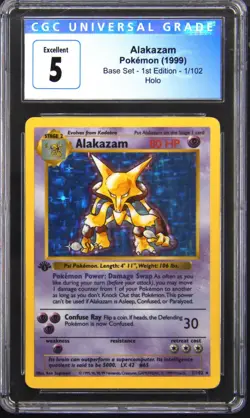1999 POKEMON BASE SET 1ST EDITION ALAKAZAM CGC 5 - Image 1