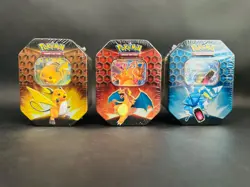 Pokemon Hidden Fates GX Tins Art Set of 3 Full Sealed Charizard Raichu Gyarados - Image 1