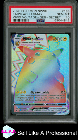 PIKACHU VMAX POKEMON SECRET RARE VIVID VOLTAGE 188 2020 DEUTSCH PSA 10 - Image 1