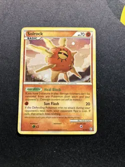 Solrock 9/102 LP -Vintage Holo Pokemon Card- HGSS Triumphant *SWIRL* - Image 2