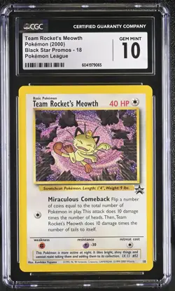 CGC 10 GEM MINT Team Rocket's Meowth Black Star Promos 18 Pokemon Card - Image 1