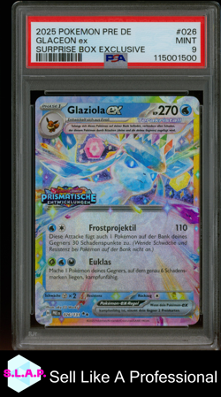 GLACEON EX SURPRISE BOX EXCLUSIVE POKEMON GE PRISMATIC EVOLUTIONS 2025 026 PSA 9 - Image 1