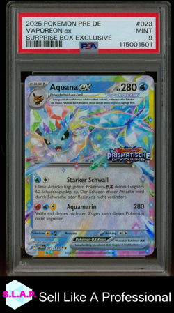 VAPOREON EX SURPRISE BOX EXCLUSIV POKEMON GE PRISMATIC EVOLUTIONS 2025 023 PSA 9 - Image 1
