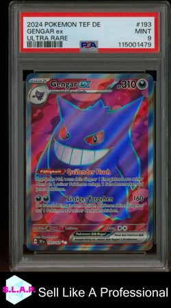 GENGAR EX ULTRA RARE POKEMON GERMAN TEF DE-TEMPORAL FORC3S 2024 193 PSA 9 - Image 1