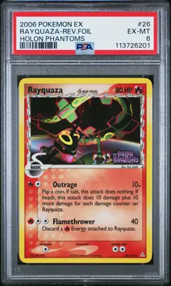2006 Pokemon Ex #26 Rayquaza Reverse Foil Holon Phantoms PSA 6 Delta Species - Image 1