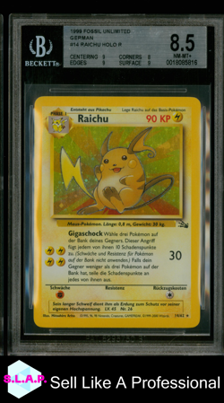 RAICHU HOLO R 1999 POKEMON FOSSIL UNLIMITED GERMAN 14 BGS 8.5 - Image 1