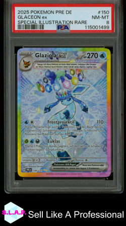 GLACEON EX SPECI4L ILL RARE POKEMON GER PRE PRISMATIC EVOLUTIONS 2025 150 PSA 8 - Image 1